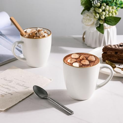 GBhome Ceramic Coffee Mugs Set of 6, 12oz Stoneware Coffee Mugs Set For Dad Mom Women MEN, Light Weight Ceramic Coffee Cups for Latte/Tea/Beer/Hot Cocoa, Dishwasher & Microwave Safe-Pearl White - Image 4
