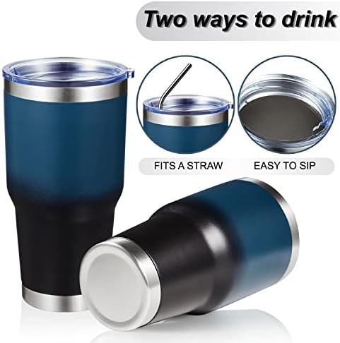 MEWAY 30oz Insulated Tumbler With Lids and Straws,Stainless Steel Double Vacuum Coffee Tumbler Cup, Brush, Durable Powder Coated Coffee Cup for Cold & Hot Drinks(Blue Black, 8 PACK) - Image 3