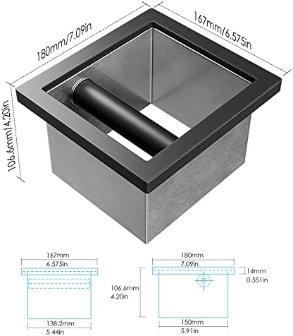 SANTOW Bottomless Knock Box Chute, Open Bottom Knock Box Chute, Built-in Desktop Waste Bucket, 3.2L Stainless Steel Bottomless Knocking Residue Box for Home, Cafe, Restaurant and Hotel Use - Image 2