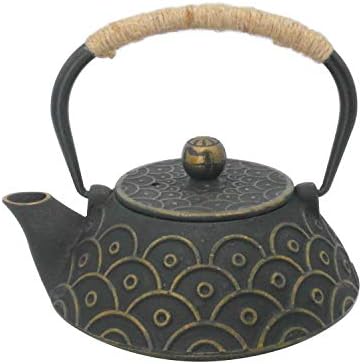 InnoLife Cast Iron Teapot with Stainless Steel Infuser, Japanese Tea Pot for Loose Leaf, Tea Kettle with Enameled Interior, Fish Scale Pattern 900ml/30oz by High-qualityMMABoxingtrainingequipment