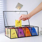 REDHUGO Glass Tea Bag Organizer, 8-Compartment Tea Storage Box, Black - Image 2