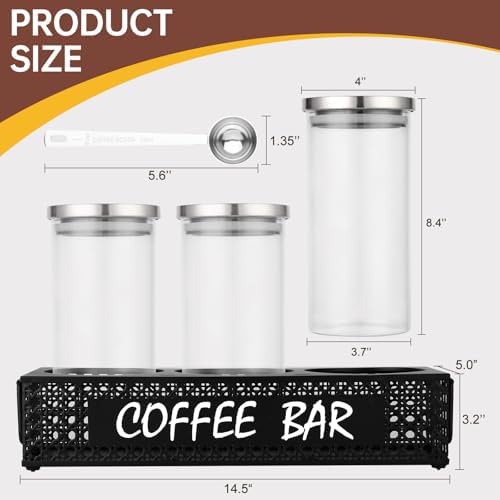 Glass Coffee Containers with Shelf 3x 47oz Coffee Station Organizer Glass Coffee Bean Storage with Spoon Coffee Canister Set Jars for Coffee Bean Ground Nuts - Image 3