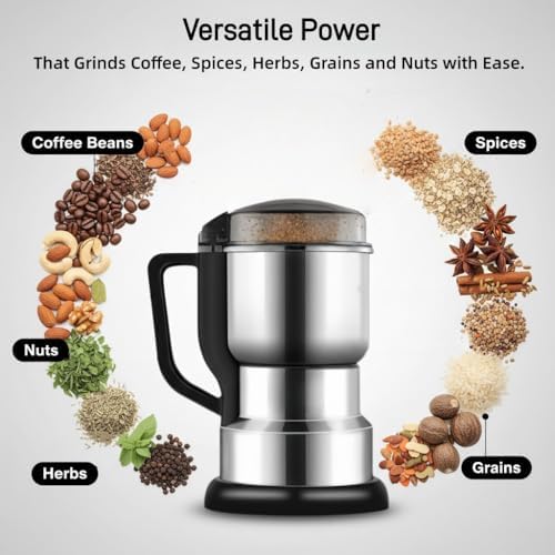 Coffee Grinder Electric, 400W Spice Grinder for Fine Powder, 14oz Large-Capacity Beans Herb Grinders with 304 Stainless Steel Blades, Grain Mills for Home Use - Image 3