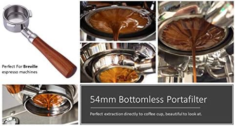 54mm Bottomless Portafilter Compatible with Breville Barista Express, Pro, Touch, Bambino, Infuser, Duo Temp Pro Espresso Machine Stainless Steel Portafilter Double Filter Basket-Wooden - Image 7