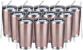MEWAY 20oz Tumbler 12 Pack Double Wall Vacuum Insulated Travel Mug Bulk, Stainless Steel Tumblers with Lid and Straw, Durable Powder Coated Coffee Cups for Cold & Hot Drinks (Rose Gold, 12) by MEWAY