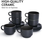 MIAMIO - Espresso Cup Set Ceramic (2.5oz) with saucers-Le Papillon (Black) - Image 2