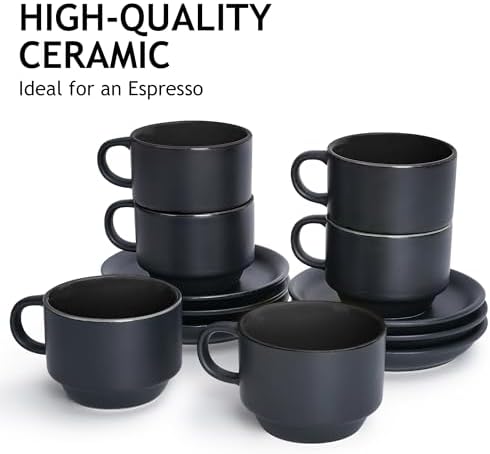 MIAMIO - Espresso Cup Set Ceramic (2.5oz) with saucers-Le Papillon (Black) - Image 2