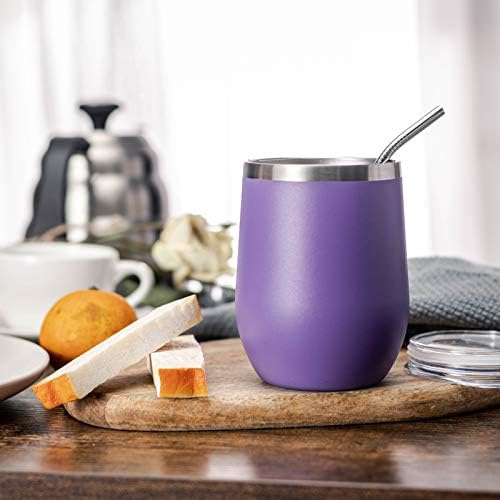 COMOOO Stainless Steel Wine Tumbler Bulk with Lid and Straw 12oz Double Wall Vacuum Insulated Travel Tumbler Cup Stemless for Hot and Cold Drinks, Coffee, Wine, Cocktails (Light Purple, 8 Pack) - Image 5
