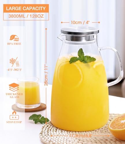 1 Gallon 128oz Glass Pitcher with Lid, Borosilicate with Extra Wide Mouth - Image 3