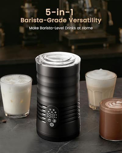 Milk Coffee Frother Steamer,Temperature Display, 350lm, Burn-Free Base, Easy To Clean, 96% High Foam Rate,Ultra-Quiet Operation,Electric Cold Foam Maker Machine,Hot Chocolate Frother - Metallic black - Image 2