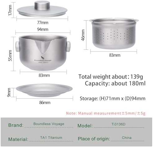 iBasingo 180ml Pure Titanium Travel Teapot, Ti-color Ti3136D - Image 2