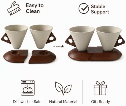 Cone Mug Set, Ceramic Coffee Mug with Wooden and Coaster - Image 3