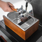 DIBTSA Knock Box Espresso, Coffee knockbox with Rubber Knock Bar and Anti-slip Pad, Commercial Use Large Capacity, Stainless Steel and Wooden, Espresso Accessory - Image 2