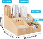 Coffee Station Organizer for Counter, Wood Coffee Pods Holder Storage Basket, Tea Condiment Storage Organizer, Rustic Wood Bar Decor for Accessories,Bamboo 01 - Image 2