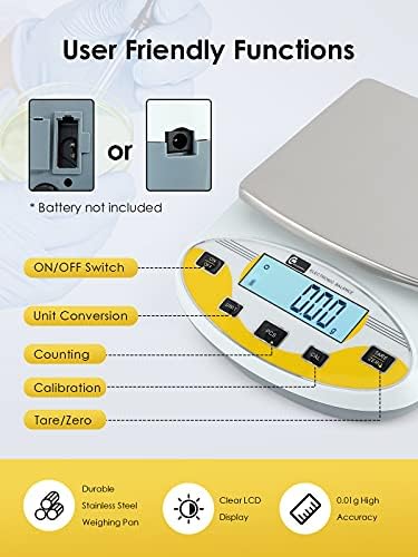 CGOLDENWALL Precision Lab Scale 5000gX0.01g Analytical Electronic Balance Digital Laboratory Scale Precision Jewelry Scales Kitchen Weighing Electronic Scales 0.01g Calibrated 110V (5000g, 0.01g) - Image 2