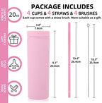 Volhoply 20oz Plastic Skinny Tumblers Bulk 10 Pack,Double Wall Tumbler with Lid and Straw,BPA Free Matte Acrylic Iced Coffee Cups with Straw,Reusable Travel Cute Mug for Party,DIY Gift(Pink, 10 Set) - Image 3