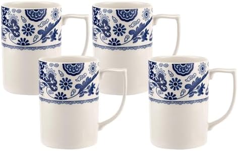 Spode Brocato 12oz Coffee Mug, Blue Italian Design (Set of 4) | Made of Fine Earthenware | Dishwasher and Microwave Safe | Cup for Coffee, tea, Hot Chocolate, Latte | Kitchenware & Dinnerware Décor by Spode