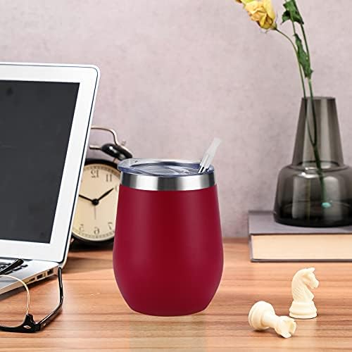 6 Pack Stainless Steel Wine Tumblers, 12Oz Insulated Wine Tumbler, Double Wall Insulated Wine Glass, Stainless Steel Stemless Wine Cups with Lids for Coffee, Wine, Cocktails, Champaign, Wine Red - Image 3