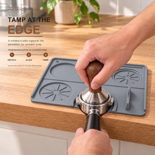 angelle 3-Piece Silicone Coffee Mat Set Compatible with Breville Barista Express BES870 BES875 and Touch BES880, 24 x 16 in Espresso Machine Base, Top Protector and Tamping Pad, Gray - Image 5