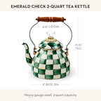 MACKENZIE-CHILDS Tea Kettle, 2 Quarts, Green-and-White Emerald Check - Image 4