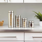 Quality 4pc Stainless Steel Canister Set for Kitchen Counter with Glass Window & Airtight Lids, Food Storage Containers, Pantry Storage & Organization Set for Coffee, Flour, Pasta, Rice, Spices, Herbs - Image 4