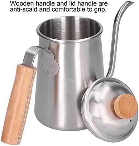 Drip Coffee Kettle, 650ml Stainless Steel Long Gooseneck Spout Coffee Pot Pour Over Tea Pot with Wooden Handle for Camping Home Kitchen - Image 4