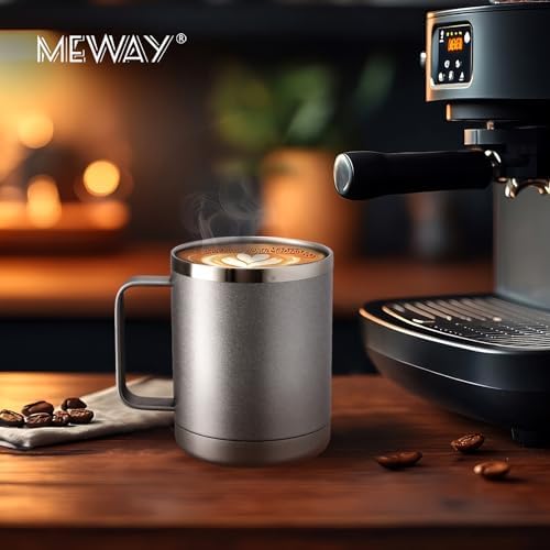 MEWAY 12oz Coffee Mug With Handle 8 Pack Bulk,Stainless Steel Insulated Travel Tumblers With Sliding Lid,Double Wall Vacuum Camping Cup for Hot & Cold Drinks Tea (Cold Grey,Set of 8) - Image 6