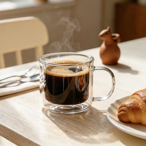Double Walled Glass Coffee Mugs, 8.5oz Insulated Coffee Cups with Handle, Clear Espresso Mugs, Set of 4 - Image 5