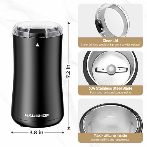 HAUSHOF Coffee Grinder Electric, One Touch Coffee Bean and Spice Grinder - Image 2
