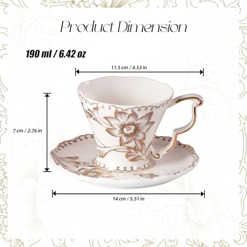 Tea Cups and Saucers Set of 2, 6.4oz Stackable Porcelain Coffee Cup, YFH17 - Image 2