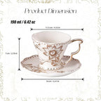 Tea Cups and Saucers Set of 2, 6.4oz Stackable Porcelain Coffee Cup, YFH17 - Image 2