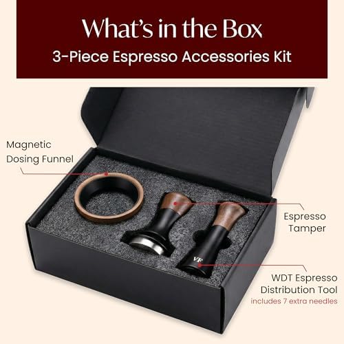 Espresso Accessories Kit for 54mm Portafilter – Premium Matching Barista Tools Set with Durable Aluminum and Real Walnut Wood – Espresso Tamper, WDT Tool and Magnetic Dosing Funnel – Black & Walnut - Image 2