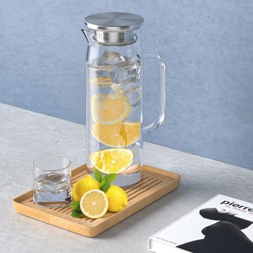 3 Sets Glass Pitcher with Lid, 50 oz / 1500 ml Water Carafe with Handles Hot Cold Beverage Water Jar Glass Jug (Stainless steel lid) - Image 7