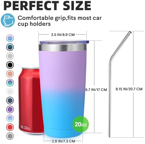 Volhoply 20oz Stainless Steel Tumbler with Lid and Straw Bulk 8 Pack,Double Wall Insulated Travel Iced Coffee Mug Fits Cup Holder,Powder Coated Cups for Hot/Cold Drinks,Christmas Gifts（lavender,8 Set） - Image 2