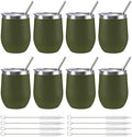12 oz Insulated Wine Tumbler with Lid and Straw,Stainless Steel Stemless Wine Tumbler Glasses Double Wall Vacuum Wine Cups Tumbler Bulk for Champaign,Cocktail,Office(Navy Green,8) by FristChoice