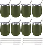 12 oz Insulated Wine Tumbler with Lid and Straw,Stainless Steel Stemless Wine Tumbler Glasses Double Wall Vacuum Wine Cups Tumbler Bulk for Champaign,Cocktail,Office(Navy Green,8) by FristChoice