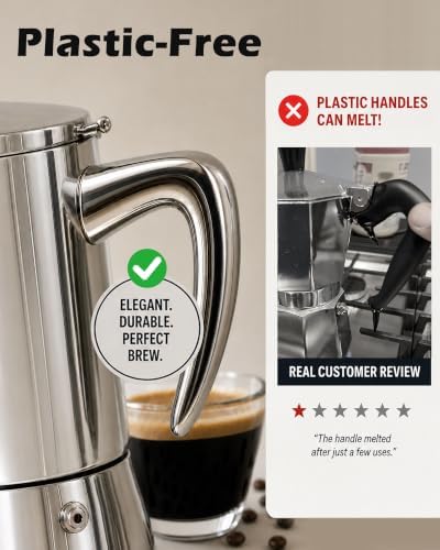 Stainless Steel Moka Pot 9 Cup 20 oz, All-Metal Stovetop Espresso Maker, Plastic-Free Non-Toxic, for Induction Gas Electric Ceramic Halogen, Portable Camping Travel - Image 4