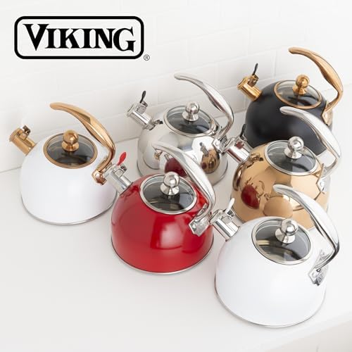Viking 3-Ply Stainless Steel Tea Kettle, 2.6 Quart Stovetop Hot Water Pot with Tempered Glass Lid, Ergonomic Handle, Induction Ready, Rose Gold - Image 6