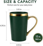 Green and Gold Coffee Mugs Set of 6, 12 oz Porcelain - Image 6