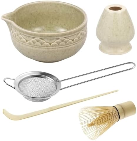 Ceramic matcha agitator, Matcha Whisk and Bowl Tea Set 5Pcs Ceremony Chasen Tool Stand for Beginners Kit(Matcha) by Unknown