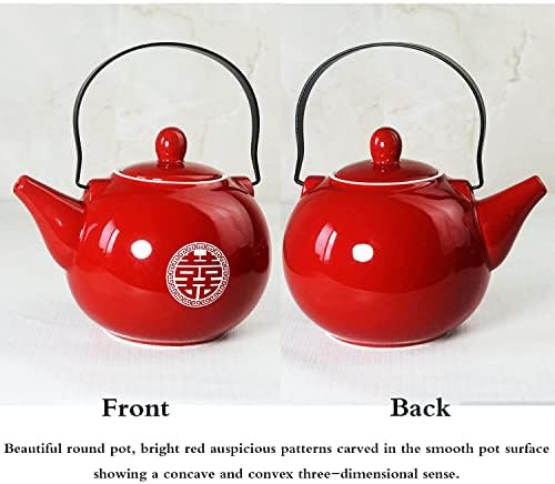 Chinese Teapot 28oz Porcelain Tea Pot Red (Double happiness Teapot) - Image 3