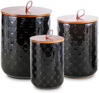 Ceramic Canisters Set, Black, Set of 3, Embossed Pattern by Tenforie