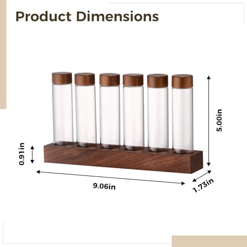 6-Hole Walnut Base Coffee Bean Storage Stand with Glass Tubes, Single Dose Coffee Bean Storage Containers, Espresso Bean Cellars, Holds 0.6-0.7 oz, Professional Display - Image 5