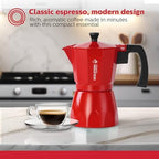 Holstein Housewares - 6 Cup Aluminum Stovetop Espresso Maker and Moka Pot - Great Tasting Traditional Espresso Coffee, Italian and Cuban Café Brewing in Minutes, Red - Image 2