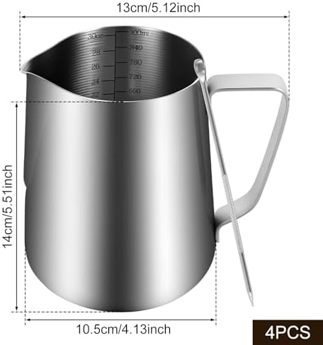 4 Set Milk Frothing Pitcher, 32oz/900ml Stainless Steel Milk Craft Coffee Latte Frothing Art Pitcher Cup, Barista Steam Jug Cup with Clear Scale and Latte Art Pen for Coffee Baking - Image 7