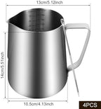 4 Set Milk Frothing Pitcher, 32oz/900ml Stainless Steel Milk Craft Coffee Latte Frothing Art Pitcher Cup, Barista Steam Jug Cup with Clear Scale and Latte Art Pen for Coffee Baking - Image 7