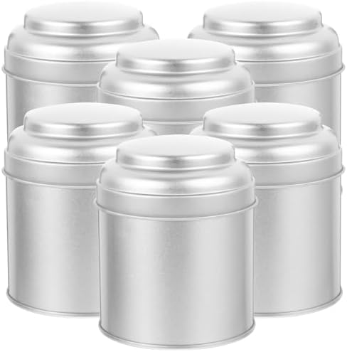 VALICLUD 6Pcs Tea Tin Canisters with Airtight Double Lids, Metal Food Storage Containers for Loose Leaf Tea and Candy, Household Kitchen Storage Jars in Frosted Silver by VALICLUD