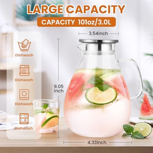 SUSTEAS 3 Litre 101oz Glass Pitcher with Lid and Spout, Handmade Pitcher - Image 2
