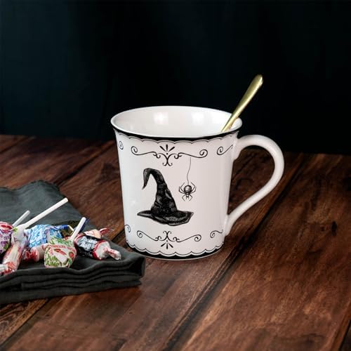 222 Fifth Elegant Haunting 4-Piece White Porcelain Halloween Mug Set - Witch Hat, Jack-o’-Lantern, Potion Bottles & Spider - 20.29 oz, Large Capacity Coffee Cups, Dishwasher & Microwave Safe - Image 5