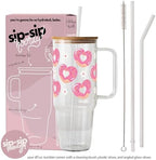 Sip-Sip Hooray! Heart Donut 40oz Glass Tumbler with Lid and Straw - Image 2
